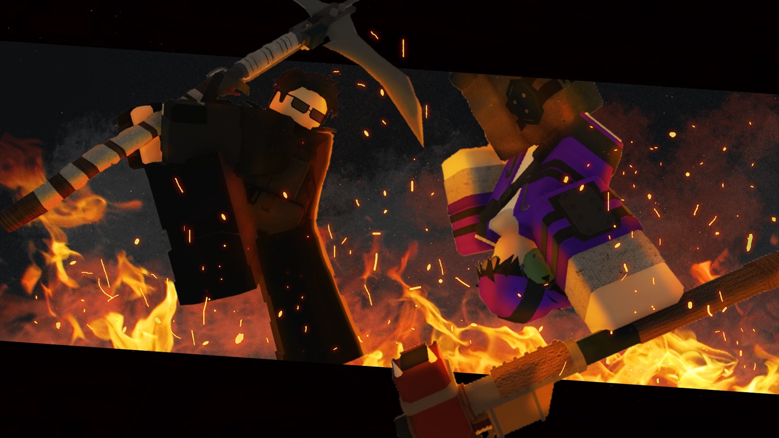 Finished thumbnail with fire, sparks and warm lighting